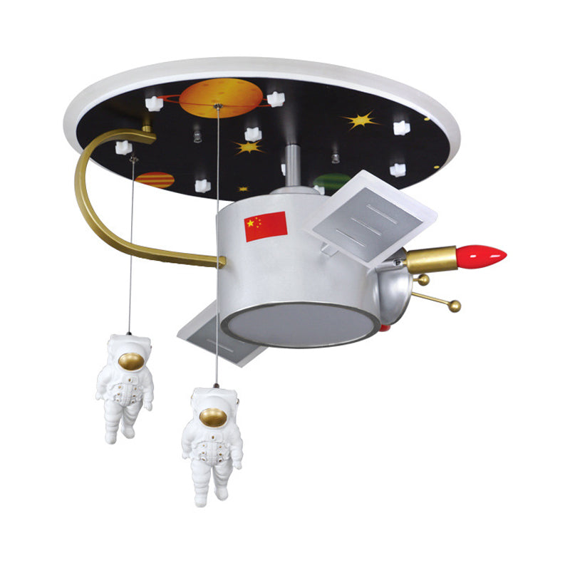 Cartoon LED Flush Mount Lighting Nickel Astronaut and Space Missile Ceiling Lamp with Metal Shade Clearhalo 'Ceiling Lights' 'Close To Ceiling Lights' 'Close to ceiling' 'Flush mount' Lighting' 758336