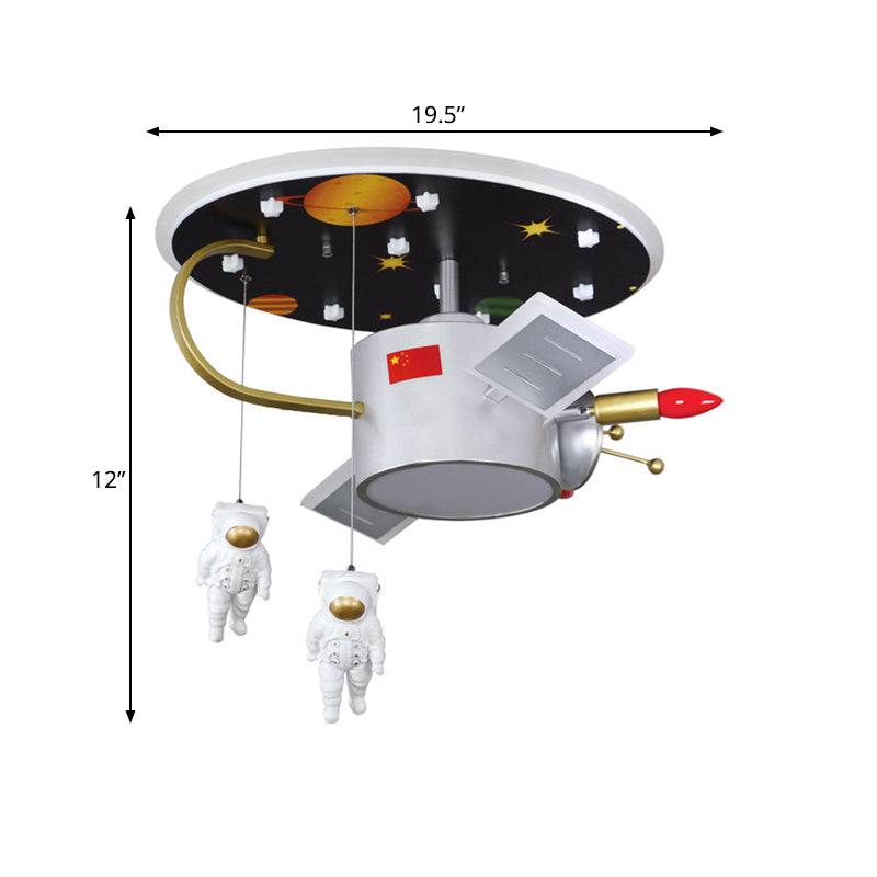 Cartoon LED Flush Mount Lighting Nickel Astronaut and Space Missile Ceiling Lamp with Metal Shade Clearhalo 'Ceiling Lights' 'Close To Ceiling Lights' 'Close to ceiling' 'Flush mount' Lighting' 758337