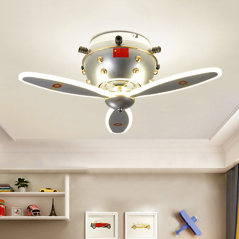 Propeller Jet Head Boy's Room Flushmount Metal Kids LED Ceiling Light Fixture in Nickel Clearhalo 'Ceiling Lights' 'Close To Ceiling Lights' 'Close to ceiling' 'Flush mount' Lighting' 758339