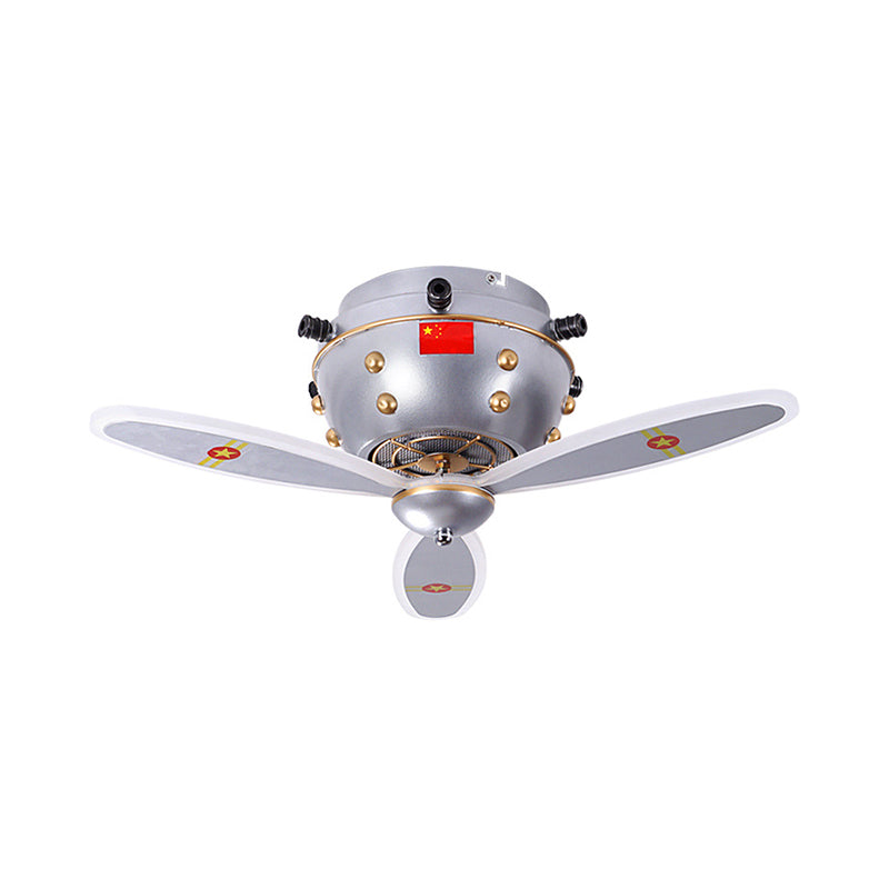 Propeller Jet Head Boy's Room Flushmount Metal Kids LED Ceiling Light Fixture in Nickel Clearhalo 'Ceiling Lights' 'Close To Ceiling Lights' 'Close to ceiling' 'Flush mount' Lighting' 758340