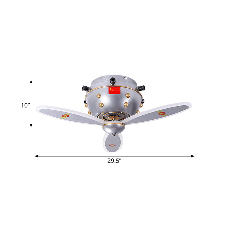 Propeller Jet Head Boy's Room Flushmount Metal Kids LED Ceiling Light Fixture in Nickel Clearhalo 'Ceiling Lights' 'Close To Ceiling Lights' 'Close to ceiling' 'Flush mount' Lighting' 758341