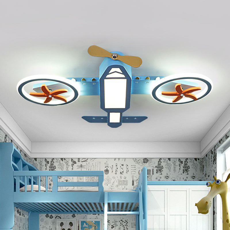 Blue Jet Plane Ceiling Lighting Kids Style Metallic LED Flush Mount Lamp with Spinnable Wing Blue Clearhalo 'Ceiling Lights' 'Close To Ceiling Lights' 'Close to ceiling' 'Flush mount' Lighting' 758346