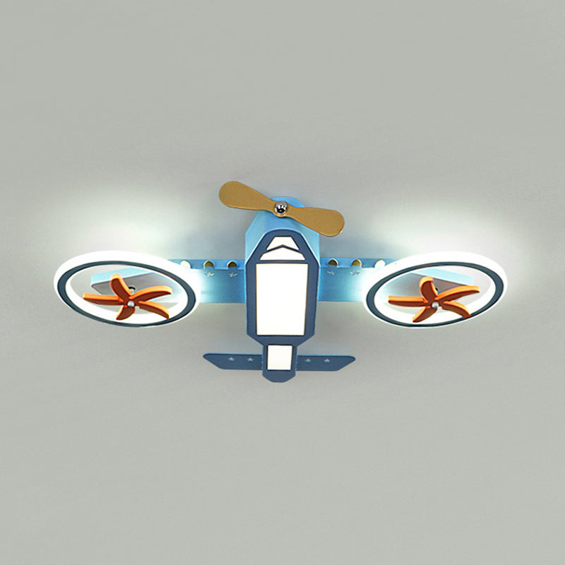 Blue Jet Plane Ceiling Lighting Kids Style Metallic LED Flush Mount Lamp with Spinnable Wing Clearhalo 'Ceiling Lights' 'Close To Ceiling Lights' 'Close to ceiling' 'Flush mount' Lighting' 758348