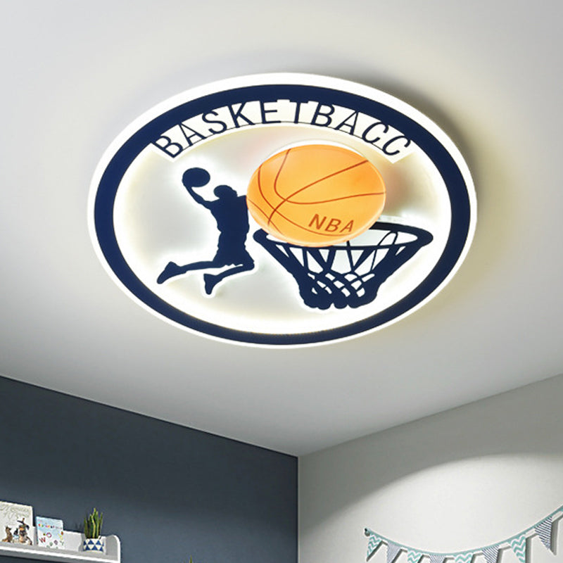 Basketball Shot Flush-Mount Light Kids Orange/White Glass Children Bedroom LED Ceiling Fixture Orange Clearhalo 'Ceiling Lights' 'Close To Ceiling Lights' 'Close to ceiling' 'Flush mount' Lighting' 758353