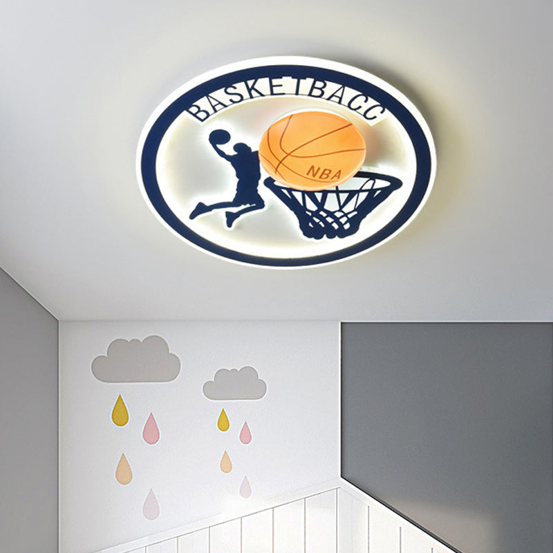 Basketball Shot Flush-Mount Light Kids Orange/White Glass Children Bedroom LED Ceiling Fixture Clearhalo 'Ceiling Lights' 'Close To Ceiling Lights' 'Close to ceiling' 'Flush mount' Lighting' 758355