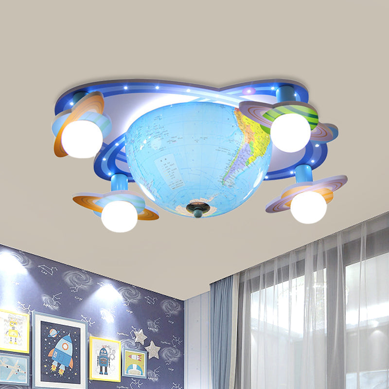 Rotatable Earth Orbit Flush Ceiling Light Kids Acrylic 4 Bulbs Blue Flush Mount Fixture in White/3 Color Light Blue Clearhalo 'Ceiling Lights' 'Close To Ceiling Lights' 'Close to ceiling' 'Flush mount' Lighting' 758365