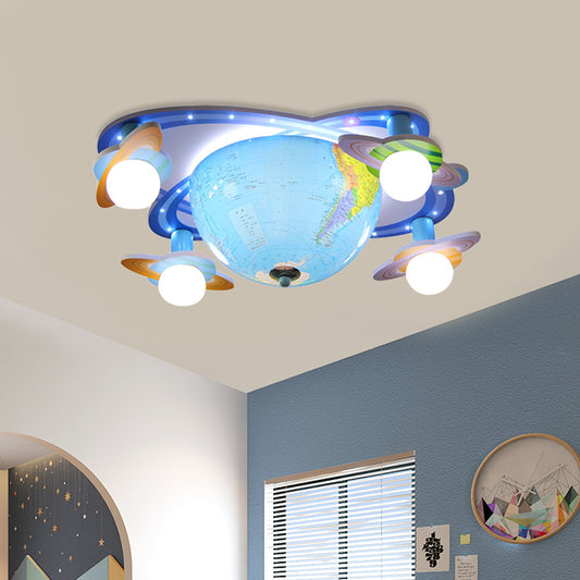 Rotatable Earth Orbit Flush Ceiling Light Kids Acrylic 4 Bulbs Blue Flush Mount Fixture in White/3 Color Light Clearhalo 'Ceiling Lights' 'Close To Ceiling Lights' 'Close to ceiling' 'Flush mount' Lighting' 758366