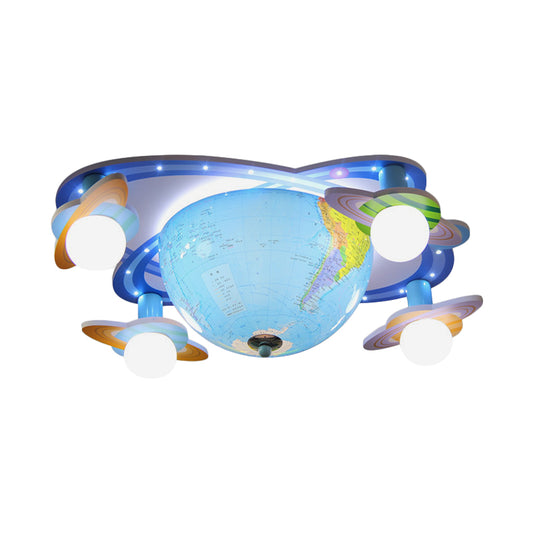 Rotatable Earth Orbit Flush Ceiling Light Kids Acrylic 4 Bulbs Blue Flush Mount Fixture in White/3 Color Light Clearhalo 'Ceiling Lights' 'Close To Ceiling Lights' 'Close to ceiling' 'Flush mount' Lighting' 758367