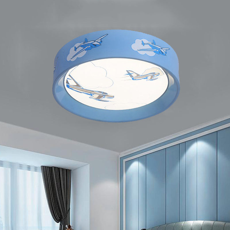 Fighter Plane Pattern Circle Flush Light Cartoon Acrylic Blue LED Flush Mount Ceiling Lamp for Boy's Room Clearhalo 'Ceiling Lights' 'Close To Ceiling Lights' 'Close to ceiling' 'Flush mount' Lighting' 758374