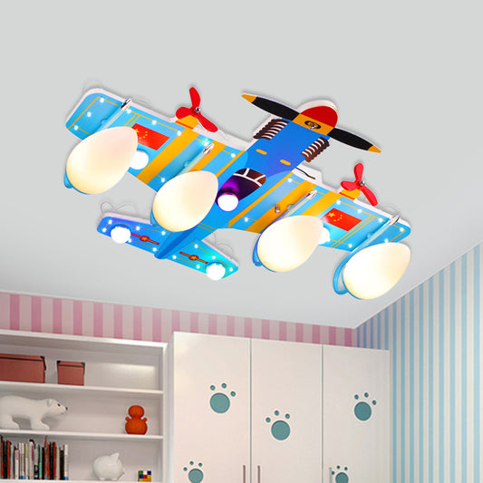 Fighter Jet Boy's Bedroom Flush Mount 4 Heads Acrylic Kids Ceiling Light Fixture in Blue Blue Clearhalo 'Ceiling Lights' 'Close To Ceiling Lights' 'Close to ceiling' 'Flush mount' Lighting' 758377