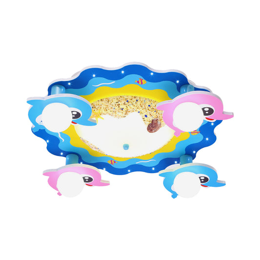 Kids Marine Dolphin Flush Mount Lamp Opal Glass 4-Bulb Kindergarten LED Ceiling Lighting in Blue Clearhalo 'Ceiling Lights' 'Close To Ceiling Lights' 'Close to ceiling' 'Flush mount' Lighting' 758383