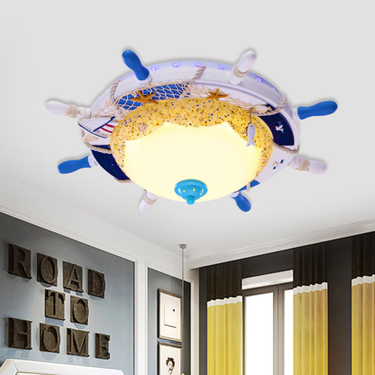 Dome Opal Frosted Glass Ceiling Light Kids White LED Flush Mount Fixture with Rudder Canopy and Marine Element White Clearhalo 'Ceiling Lights' 'Close To Ceiling Lights' 'Close to ceiling' 'Flush mount' Lighting' 758385