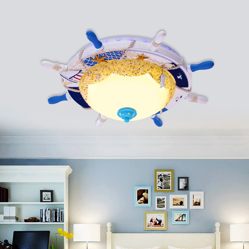 Dome Opal Frosted Glass Ceiling Light Kids White LED Flush Mount Fixture with Rudder Canopy and Marine Element Clearhalo 'Ceiling Lights' 'Close To Ceiling Lights' 'Close to ceiling' 'Flush mount' Lighting' 758386