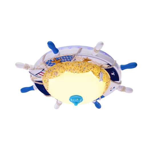 Dome Opal Frosted Glass Ceiling Light Kids White LED Flush Mount Fixture with Rudder Canopy and Marine Element Clearhalo 'Ceiling Lights' 'Close To Ceiling Lights' 'Close to ceiling' 'Flush mount' Lighting' 758387