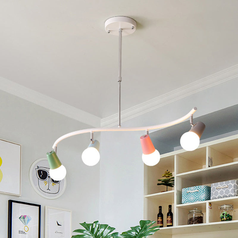 Iron Wave Island Lighting Macaron 3/4-Light White Hanging Pendant Light with Colorful Horn Swivel Shade 4 White Clearhalo 'Ceiling Lights' 'Island Lights' Lighting' 758389