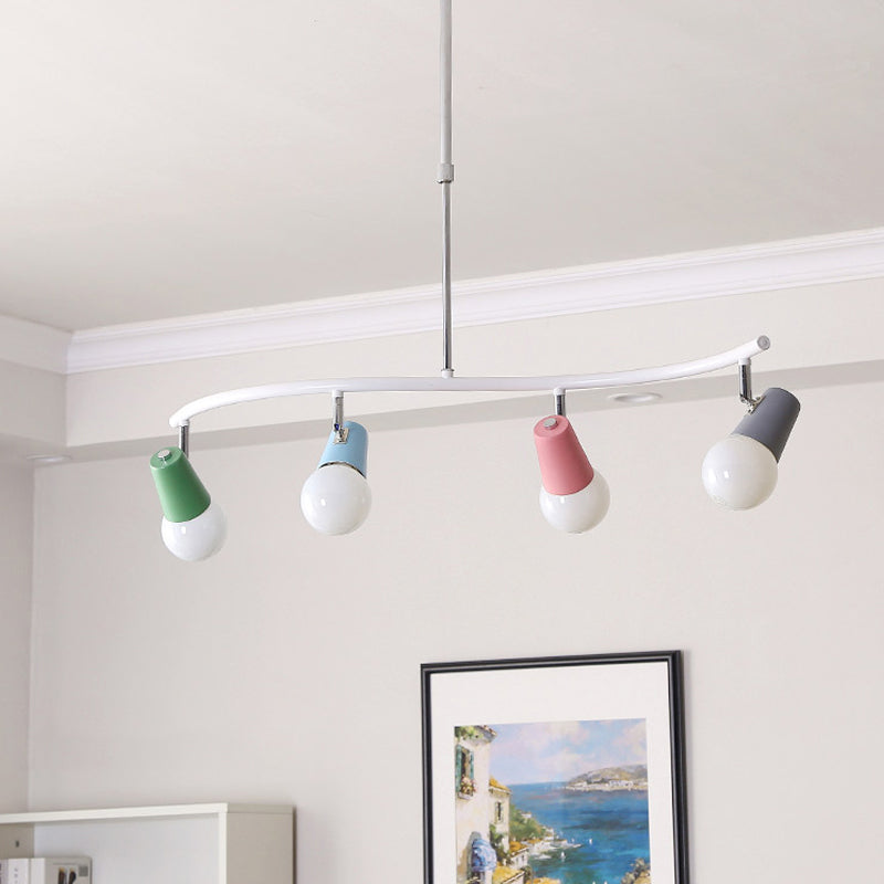 Iron Wave Island Lighting Macaron 3/4-Light White Hanging Pendant Light with Colorful Horn Swivel Shade Clearhalo 'Ceiling Lights' 'Island Lights' Lighting' 758390