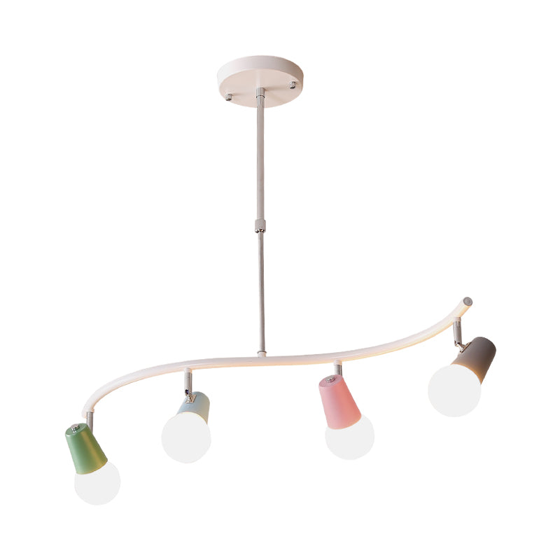 Iron Wave Island Lighting Macaron 3/4-Light White Hanging Pendant Light with Colorful Horn Swivel Shade Clearhalo 'Ceiling Lights' 'Island Lights' Lighting' 758391