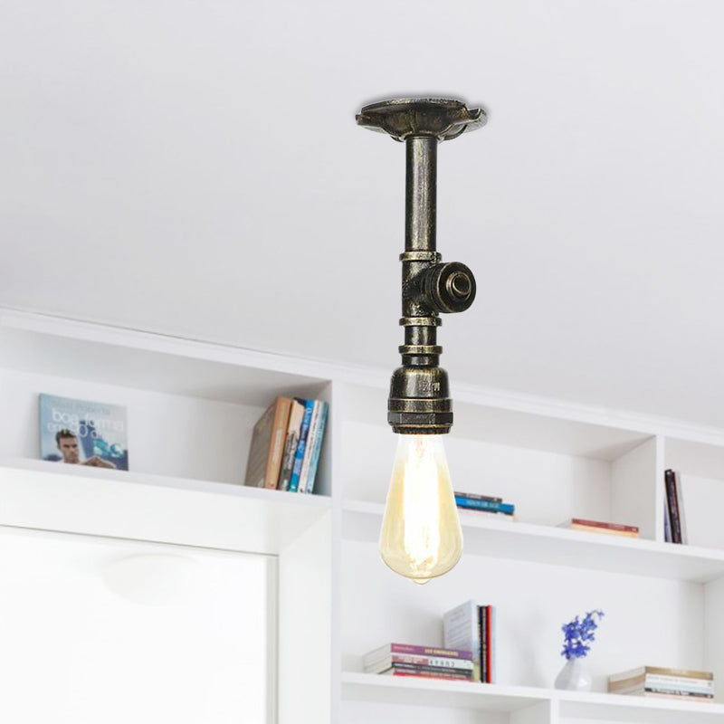 Metal Bronze Semi-Flush Ceiling Light Water Pipe 1 Bulb Antiqued Flush Mount Lighting Bronze A Clearhalo 'Ceiling Lights' 'Close To Ceiling Lights' 'Close to ceiling' 'Semi-flushmount' Lighting' 758562