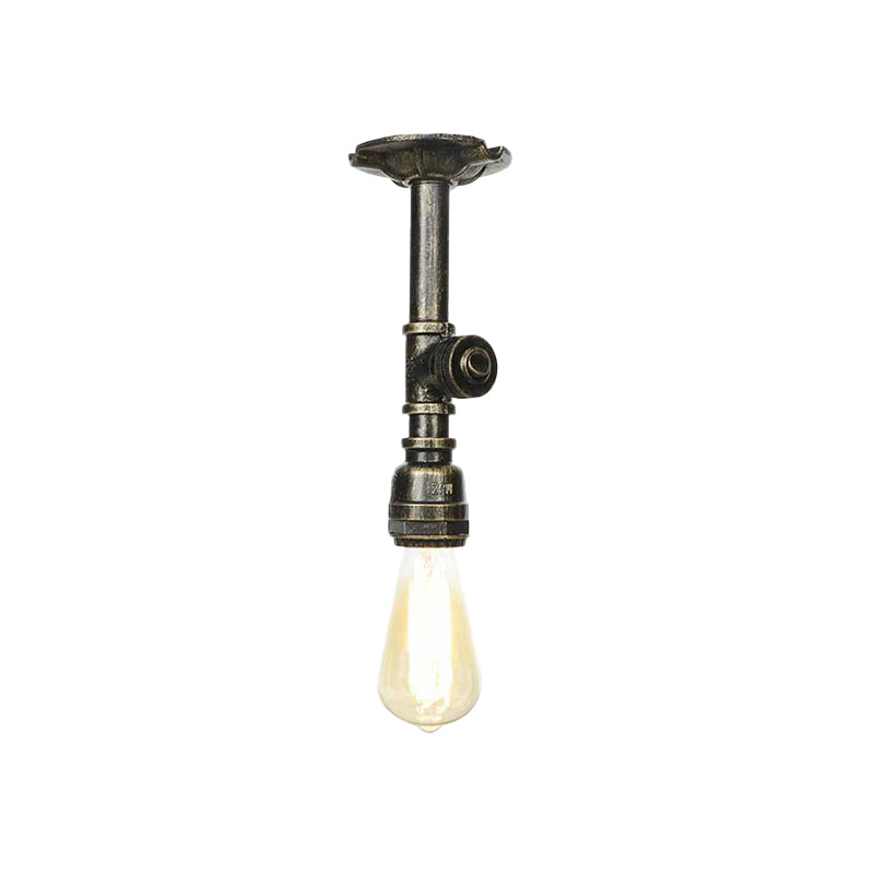 Metal Bronze Semi-Flush Ceiling Light Water Pipe 1 Bulb Antiqued Flush Mount Lighting Clearhalo 'Ceiling Lights' 'Close To Ceiling Lights' 'Close to ceiling' 'Semi-flushmount' Lighting' 758563