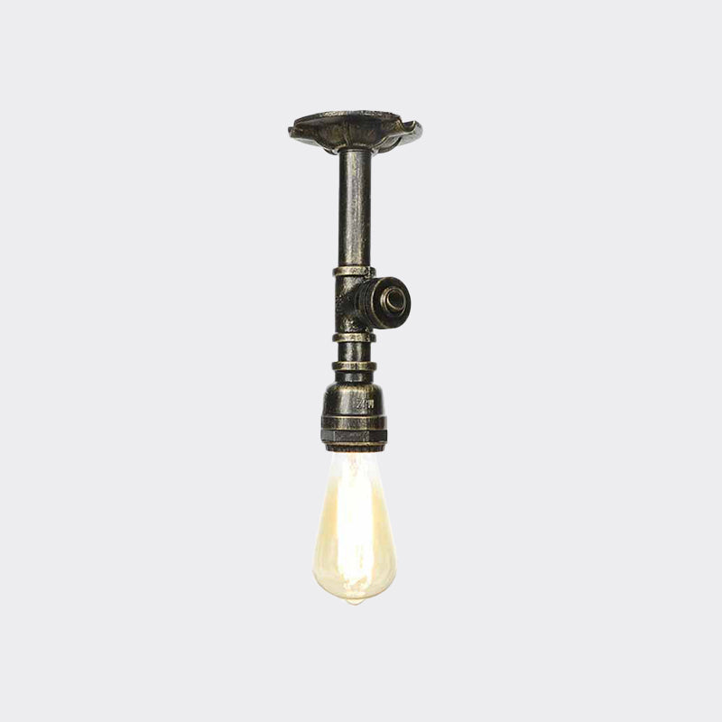 Metal Bronze Semi-Flush Ceiling Light Water Pipe 1 Bulb Antiqued Flush Mount Lighting Clearhalo 'Ceiling Lights' 'Close To Ceiling Lights' 'Close to ceiling' 'Semi-flushmount' Lighting' 758564