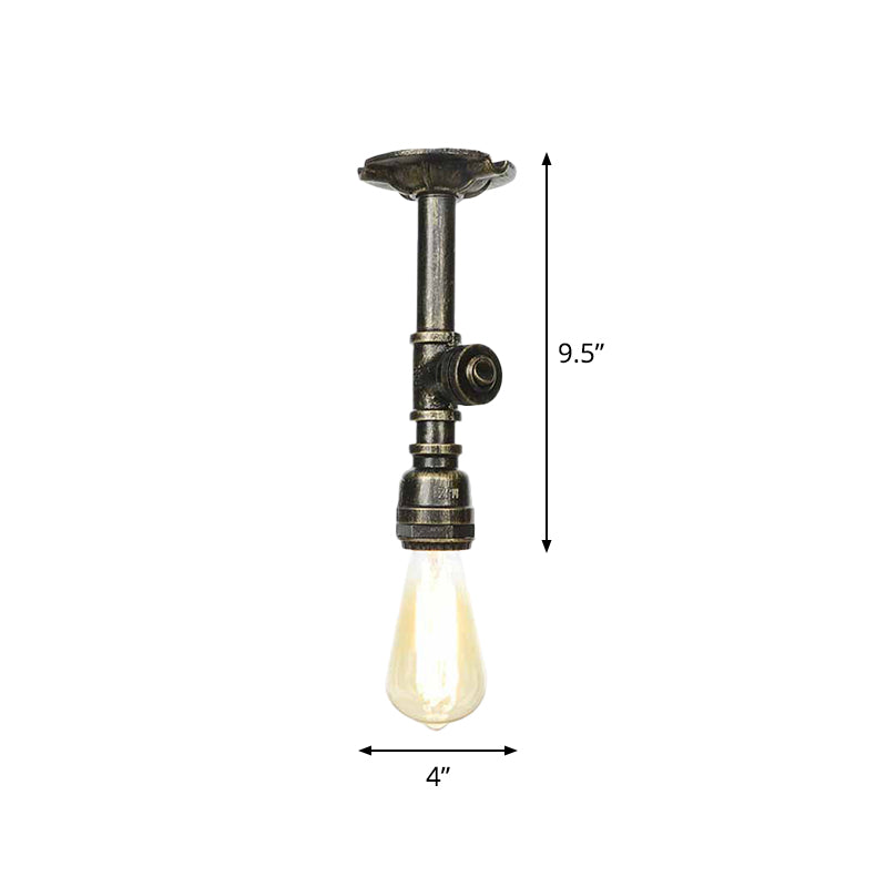 Metal Bronze Semi-Flush Ceiling Light Water Pipe 1 Bulb Antiqued Flush Mount Lighting Clearhalo 'Ceiling Lights' 'Close To Ceiling Lights' 'Close to ceiling' 'Semi-flushmount' Lighting' 758565