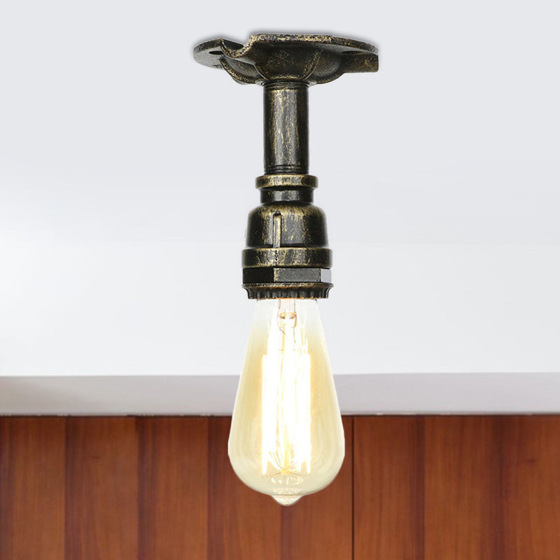 Metal Bronze Semi-Flush Ceiling Light Water Pipe 1 Bulb Antiqued Flush Mount Lighting Bronze B Clearhalo 'Ceiling Lights' 'Close To Ceiling Lights' 'Close to ceiling' 'Semi-flushmount' Lighting' 758566