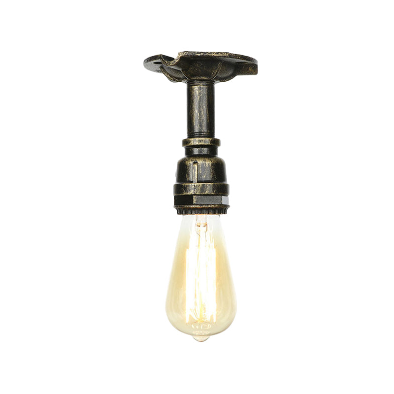 Metal Bronze Semi-Flush Ceiling Light Water Pipe 1 Bulb Antiqued Flush Mount Lighting Clearhalo 'Ceiling Lights' 'Close To Ceiling Lights' 'Close to ceiling' 'Semi-flushmount' Lighting' 758568