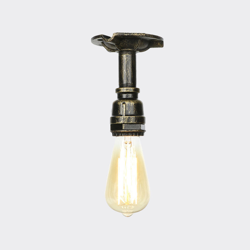 Metal Bronze Semi-Flush Ceiling Light Water Pipe 1 Bulb Antiqued Flush Mount Lighting Clearhalo 'Ceiling Lights' 'Close To Ceiling Lights' 'Close to ceiling' 'Semi-flushmount' Lighting' 758569