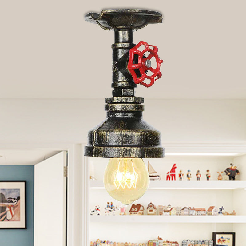 Metal Bronze Semi-Flush Ceiling Light Water Pipe 1 Bulb Antiqued Flush Mount Lighting Bronze C Clearhalo 'Ceiling Lights' 'Close To Ceiling Lights' 'Close to ceiling' 'Semi-flushmount' Lighting' 758571