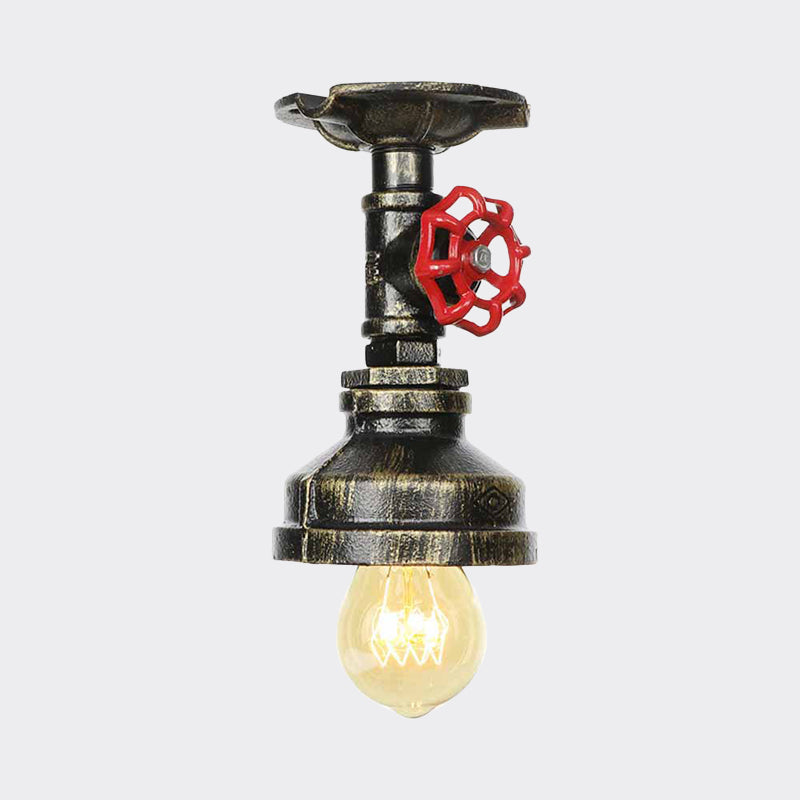 Metal Bronze Semi-Flush Ceiling Light Water Pipe 1 Bulb Antiqued Flush Mount Lighting Clearhalo 'Ceiling Lights' 'Close To Ceiling Lights' 'Close to ceiling' 'Semi-flushmount' Lighting' 758574