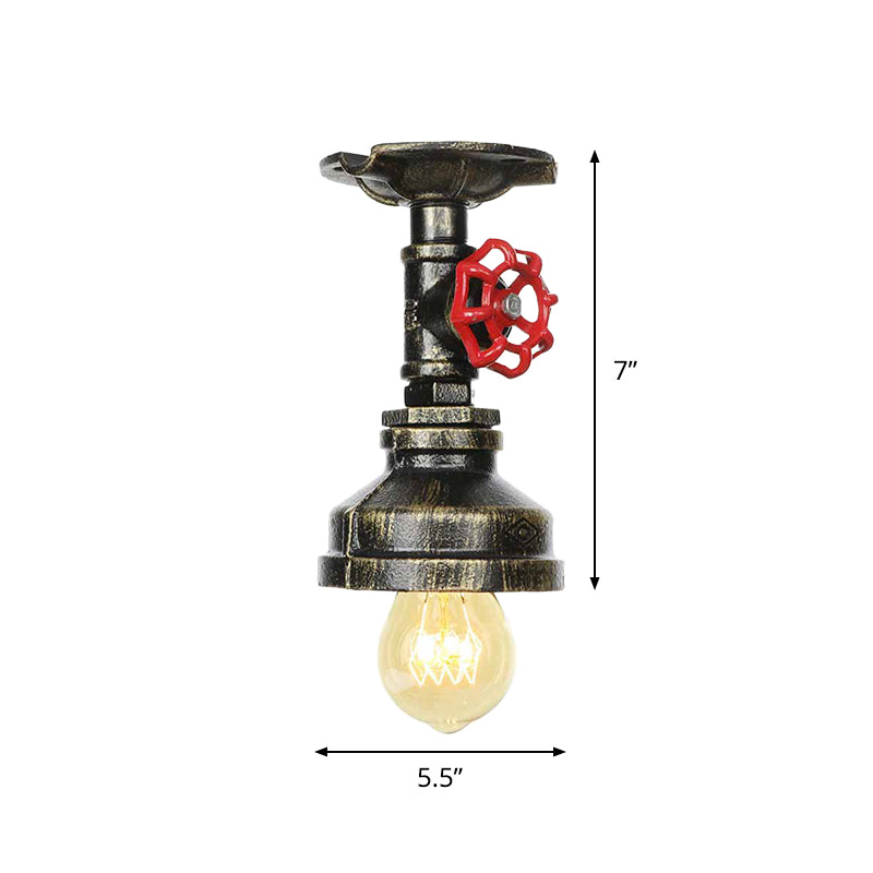 Metal Bronze Semi-Flush Ceiling Light Water Pipe 1 Bulb Antiqued Flush Mount Lighting Clearhalo 'Ceiling Lights' 'Close To Ceiling Lights' 'Close to ceiling' 'Semi-flushmount' Lighting' 758575