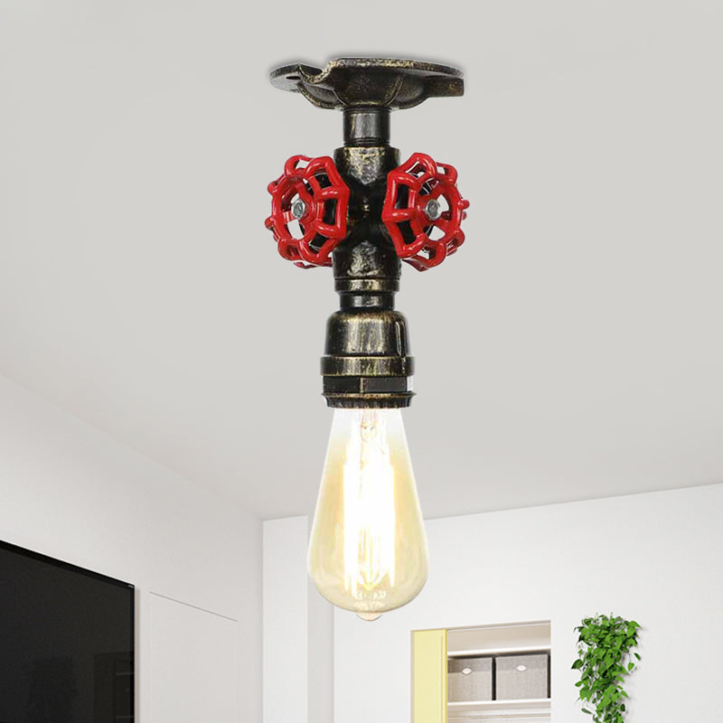 Metal Bronze Semi-Flush Ceiling Light Water Pipe 1 Bulb Antiqued Flush Mount Lighting Bronze D Clearhalo 'Ceiling Lights' 'Close To Ceiling Lights' 'Close to ceiling' 'Semi-flushmount' Lighting' 758576