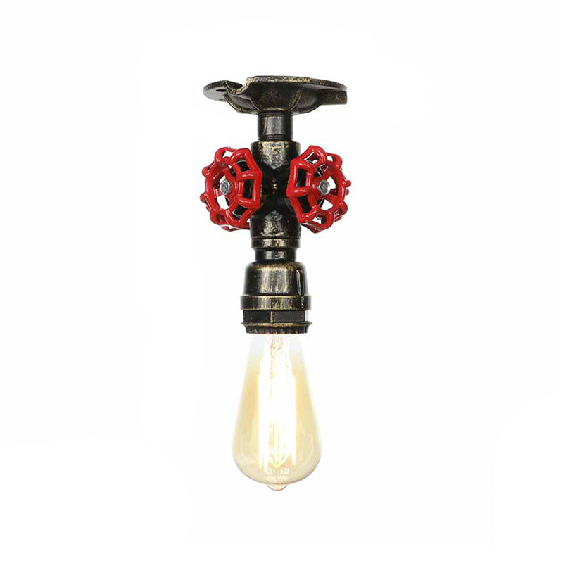 Metal Bronze Semi-Flush Ceiling Light Water Pipe 1 Bulb Antiqued Flush Mount Lighting Clearhalo 'Ceiling Lights' 'Close To Ceiling Lights' 'Close to ceiling' 'Semi-flushmount' Lighting' 758578