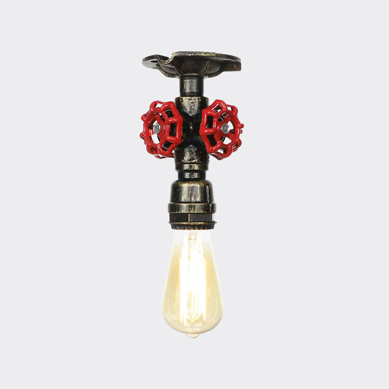 Metal Bronze Semi-Flush Ceiling Light Water Pipe 1 Bulb Antiqued Flush Mount Lighting Clearhalo 'Ceiling Lights' 'Close To Ceiling Lights' 'Close to ceiling' 'Semi-flushmount' Lighting' 758579