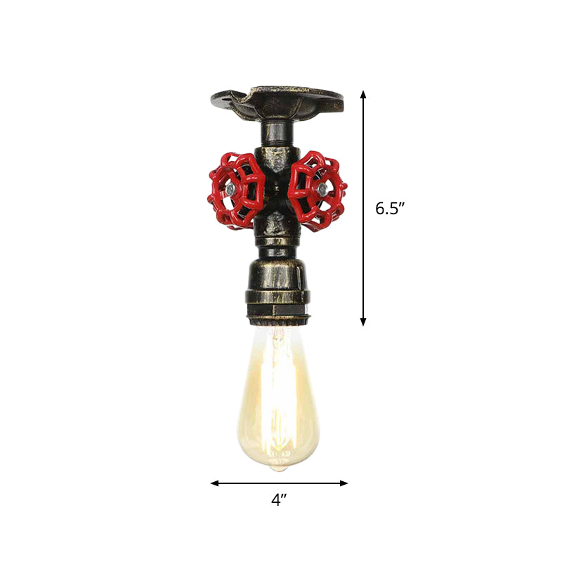 Metal Bronze Semi-Flush Ceiling Light Water Pipe 1 Bulb Antiqued Flush Mount Lighting Clearhalo 'Ceiling Lights' 'Close To Ceiling Lights' 'Close to ceiling' 'Semi-flushmount' Lighting' 758580