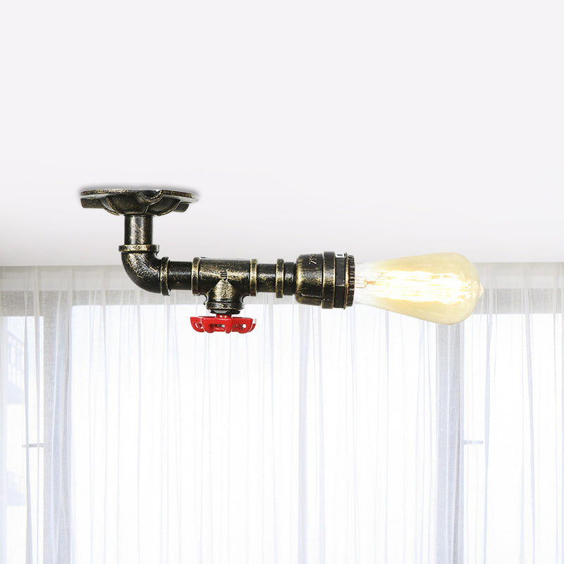 Rustic Water Pipe Semi Flushmount 1-Head Metallic Ceiling Mounted Fixture in Bronze Bronze A Clearhalo 'Ceiling Lights' 'Close To Ceiling Lights' 'Close to ceiling' 'Semi-flushmount' Lighting' 758581