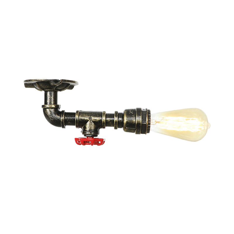 Rustic Water Pipe Semi Flushmount 1-Head Metallic Ceiling Mounted Fixture in Bronze Clearhalo 'Ceiling Lights' 'Close To Ceiling Lights' 'Close to ceiling' 'Semi-flushmount' Lighting' 758582