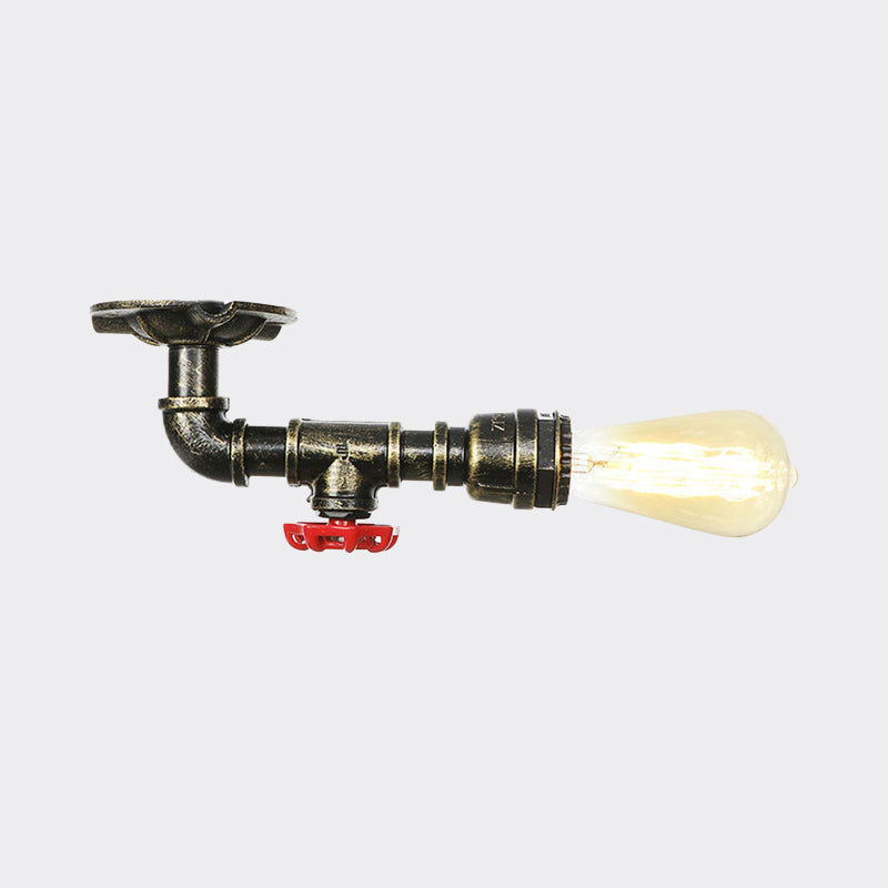 Rustic Water Pipe Semi Flushmount 1-Head Metallic Ceiling Mounted Fixture in Bronze Clearhalo 'Ceiling Lights' 'Close To Ceiling Lights' 'Close to ceiling' 'Semi-flushmount' Lighting' 758583