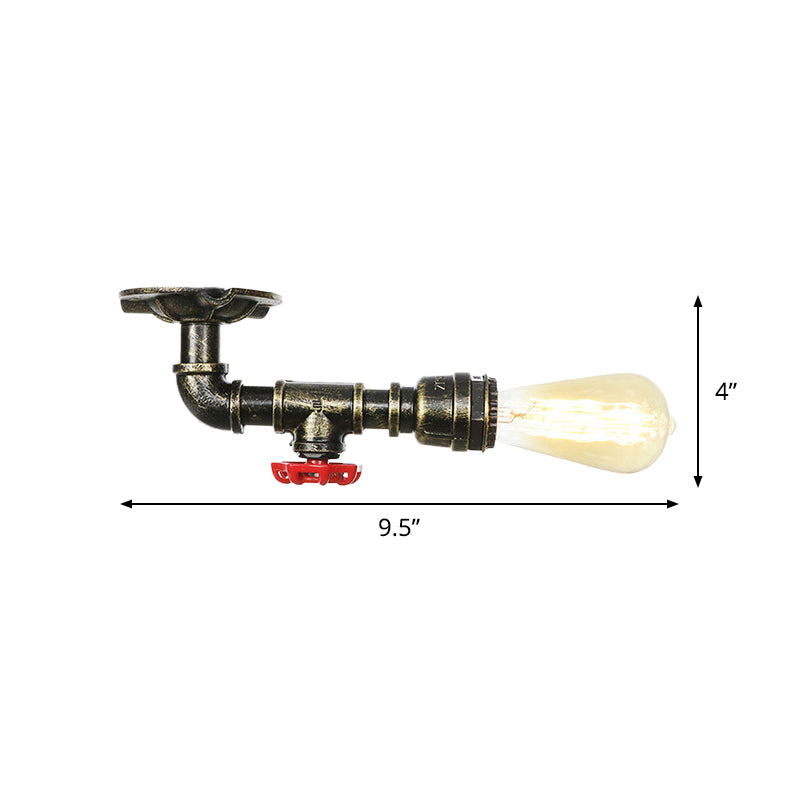 Rustic Water Pipe Semi Flushmount 1-Head Metallic Ceiling Mounted Fixture in Bronze Clearhalo 'Ceiling Lights' 'Close To Ceiling Lights' 'Close to ceiling' 'Semi-flushmount' Lighting' 758584