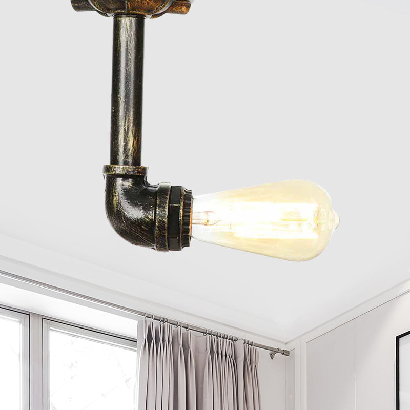 Rustic Water Pipe Semi Flushmount 1-Head Metallic Ceiling Mounted Fixture in Bronze Bronze B Clearhalo 'Ceiling Lights' 'Close To Ceiling Lights' 'Close to ceiling' 'Semi-flushmount' Lighting' 758585