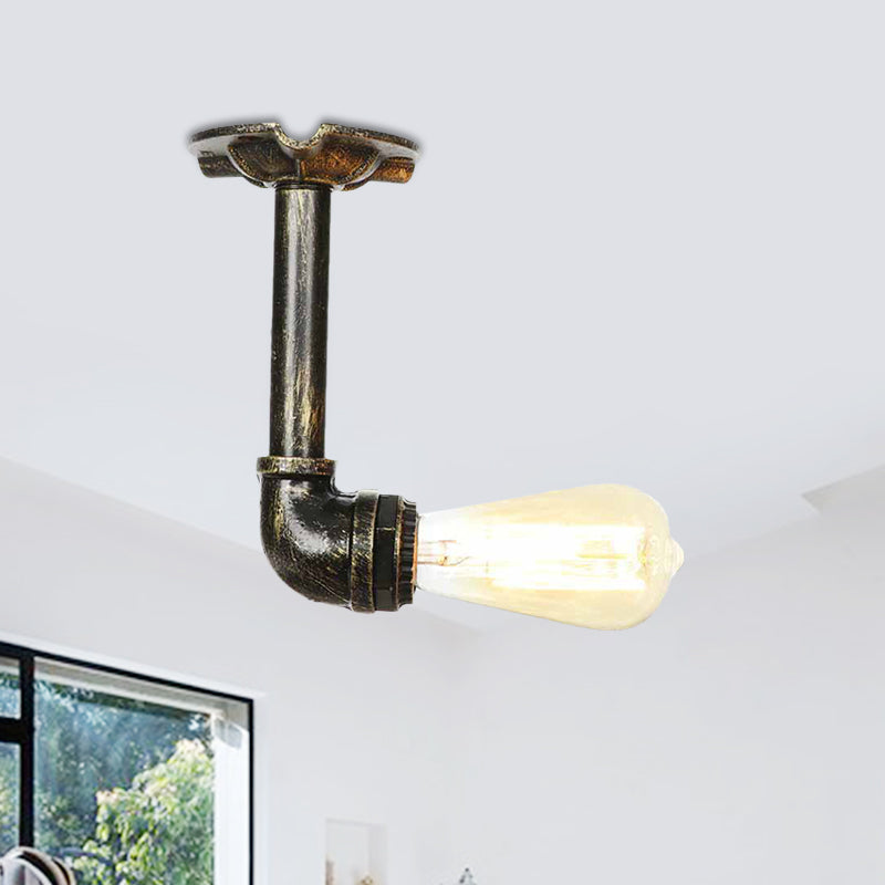 Rustic Water Pipe Semi Flushmount 1-Head Metallic Ceiling Mounted Fixture in Bronze Clearhalo 'Ceiling Lights' 'Close To Ceiling Lights' 'Close to ceiling' 'Semi-flushmount' Lighting' 758586