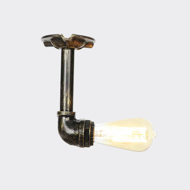 Rustic Water Pipe Semi Flushmount 1-Head Metallic Ceiling Mounted Fixture in Bronze Clearhalo 'Ceiling Lights' 'Close To Ceiling Lights' 'Close to ceiling' 'Semi-flushmount' Lighting' 758588