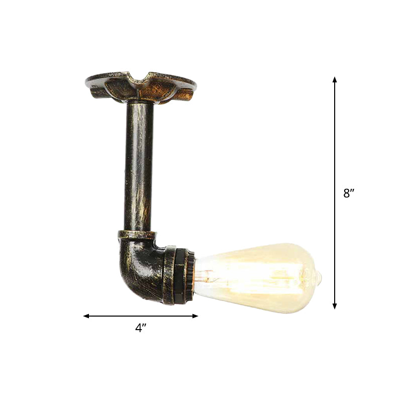 Rustic Water Pipe Semi Flushmount 1-Head Metallic Ceiling Mounted Fixture in Bronze Clearhalo 'Ceiling Lights' 'Close To Ceiling Lights' 'Close to ceiling' 'Semi-flushmount' Lighting' 758589