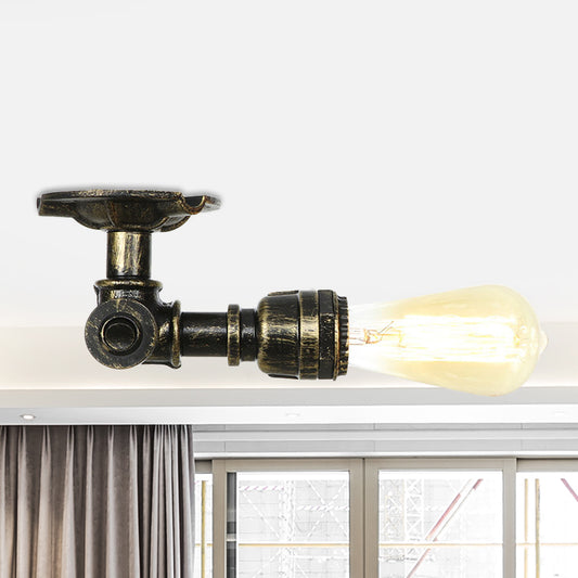 Rustic Water Pipe Semi Flushmount 1-Head Metallic Ceiling Mounted Fixture in Bronze Bronze C Clearhalo 'Ceiling Lights' 'Close To Ceiling Lights' 'Close to ceiling' 'Semi-flushmount' Lighting' 758590