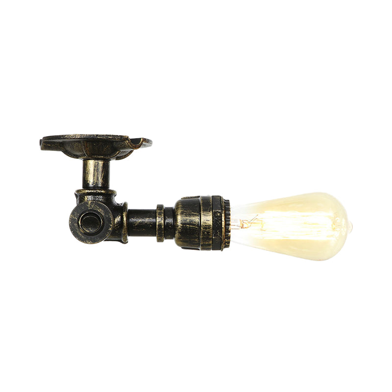 Rustic Water Pipe Semi Flushmount 1-Head Metallic Ceiling Mounted Fixture in Bronze Clearhalo 'Ceiling Lights' 'Close To Ceiling Lights' 'Close to ceiling' 'Semi-flushmount' Lighting' 758592