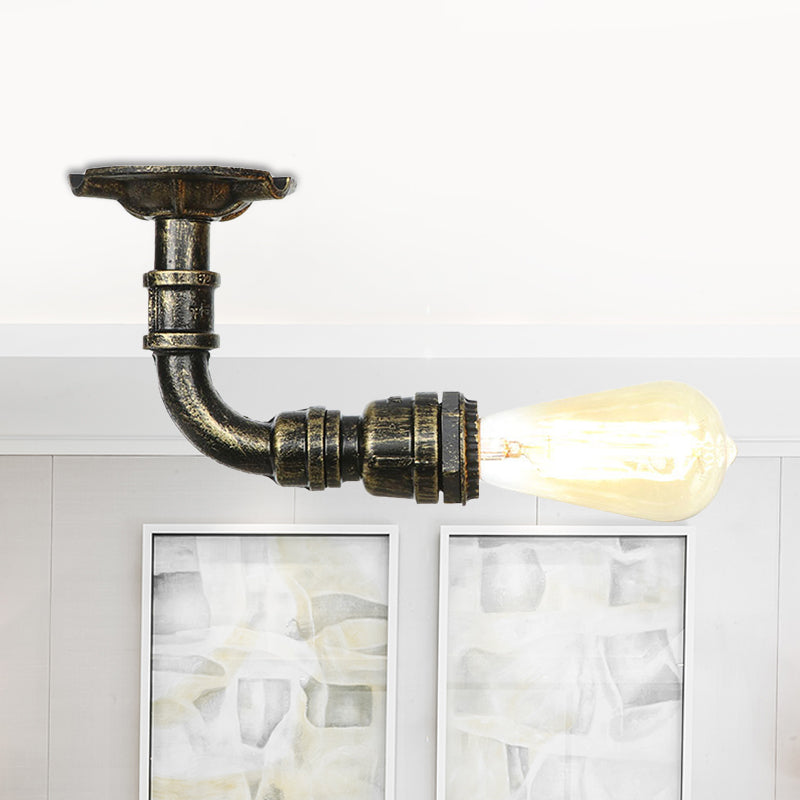 Rustic Water Pipe Semi Flushmount 1-Head Metallic Ceiling Mounted Fixture in Bronze Bronze D Clearhalo 'Ceiling Lights' 'Close To Ceiling Lights' 'Close to ceiling' 'Semi-flushmount' Lighting' 758595