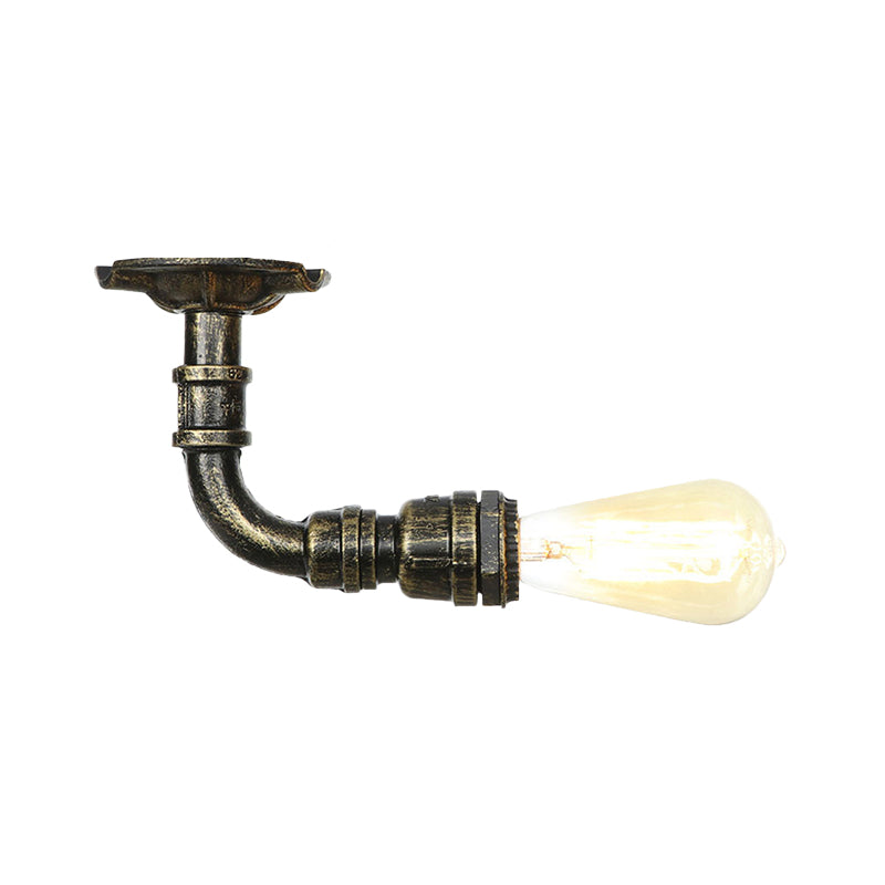 Rustic Water Pipe Semi Flushmount 1-Head Metallic Ceiling Mounted Fixture in Bronze Clearhalo 'Ceiling Lights' 'Close To Ceiling Lights' 'Close to ceiling' 'Semi-flushmount' Lighting' 758597