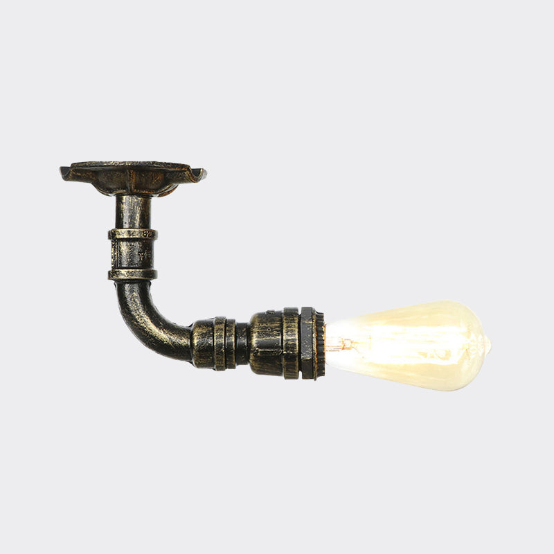 Rustic Water Pipe Semi Flushmount 1-Head Metallic Ceiling Mounted Fixture in Bronze Clearhalo 'Ceiling Lights' 'Close To Ceiling Lights' 'Close to ceiling' 'Semi-flushmount' Lighting' 758598