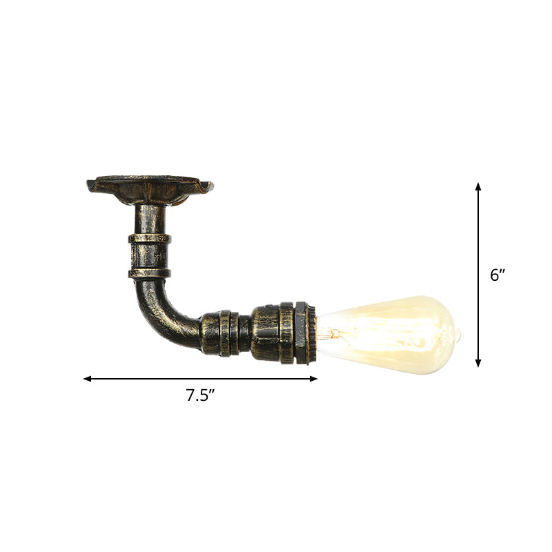 Rustic Water Pipe Semi Flushmount 1-Head Metallic Ceiling Mounted Fixture in Bronze Clearhalo 'Ceiling Lights' 'Close To Ceiling Lights' 'Close to ceiling' 'Semi-flushmount' Lighting' 758599