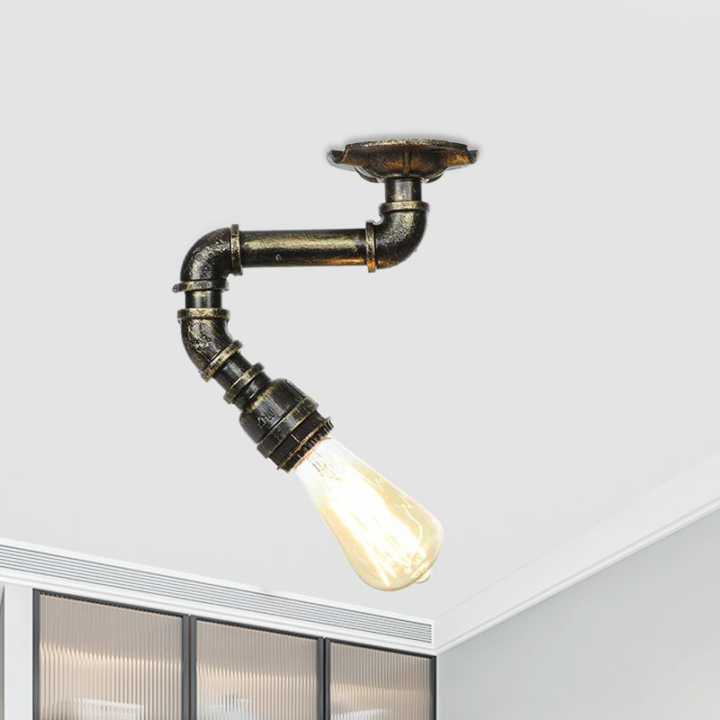 1-Head Semi Mount Lighting Antiqued Exposed Bulb Metal Flush Ceiling Lamp in Bronze Bronze A Clearhalo 'Ceiling Lights' 'Close To Ceiling Lights' 'Close to ceiling' 'Semi-flushmount' Lighting' 758600